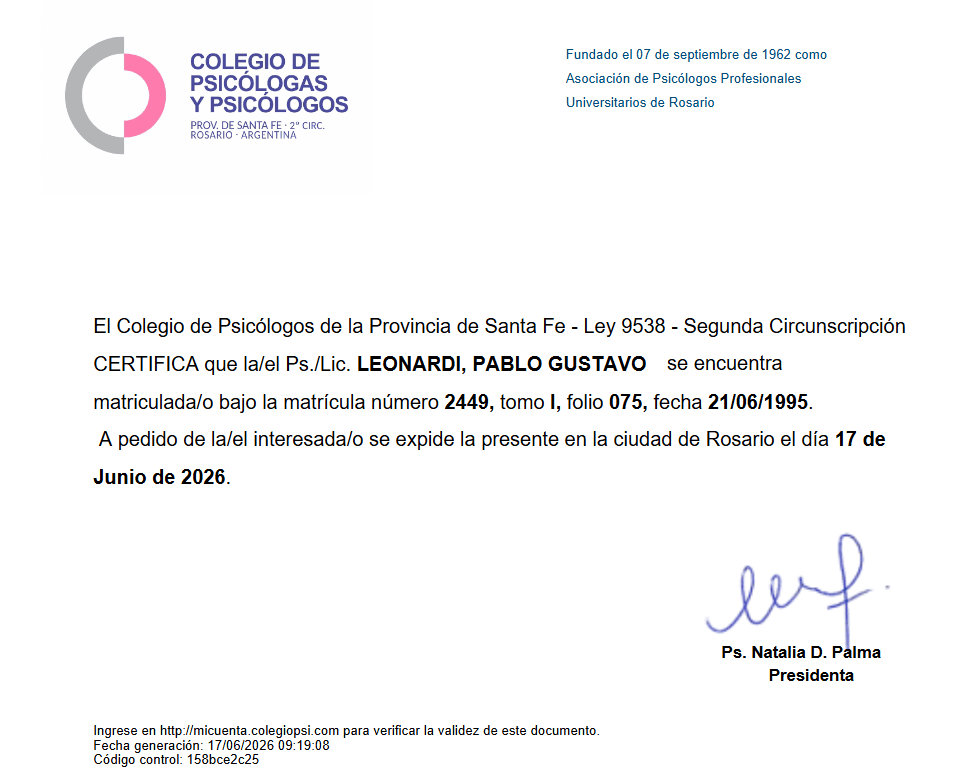 Pablo Leonardi, psicólogo formado e registrado na Argentina